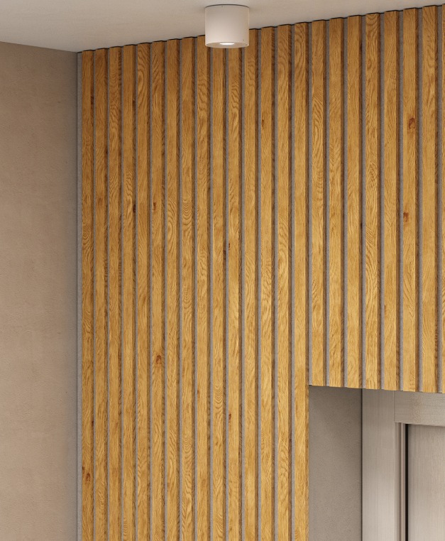 Акустическая панель, серый войлок, 2750х600х19мм, рейки МДФ дуб Медный